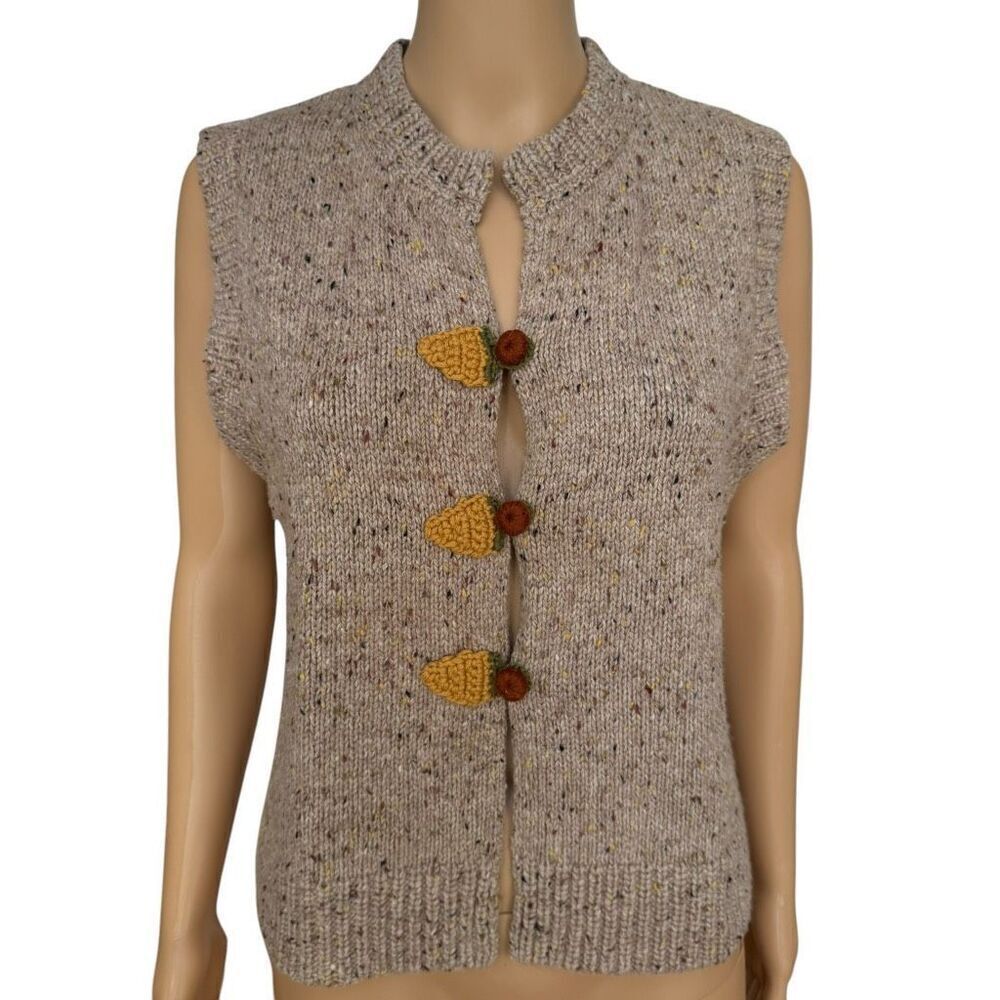 Bob Timberlake Women's Beige Wool Blend Sweater Vest W/Carrot Buttons Size L
